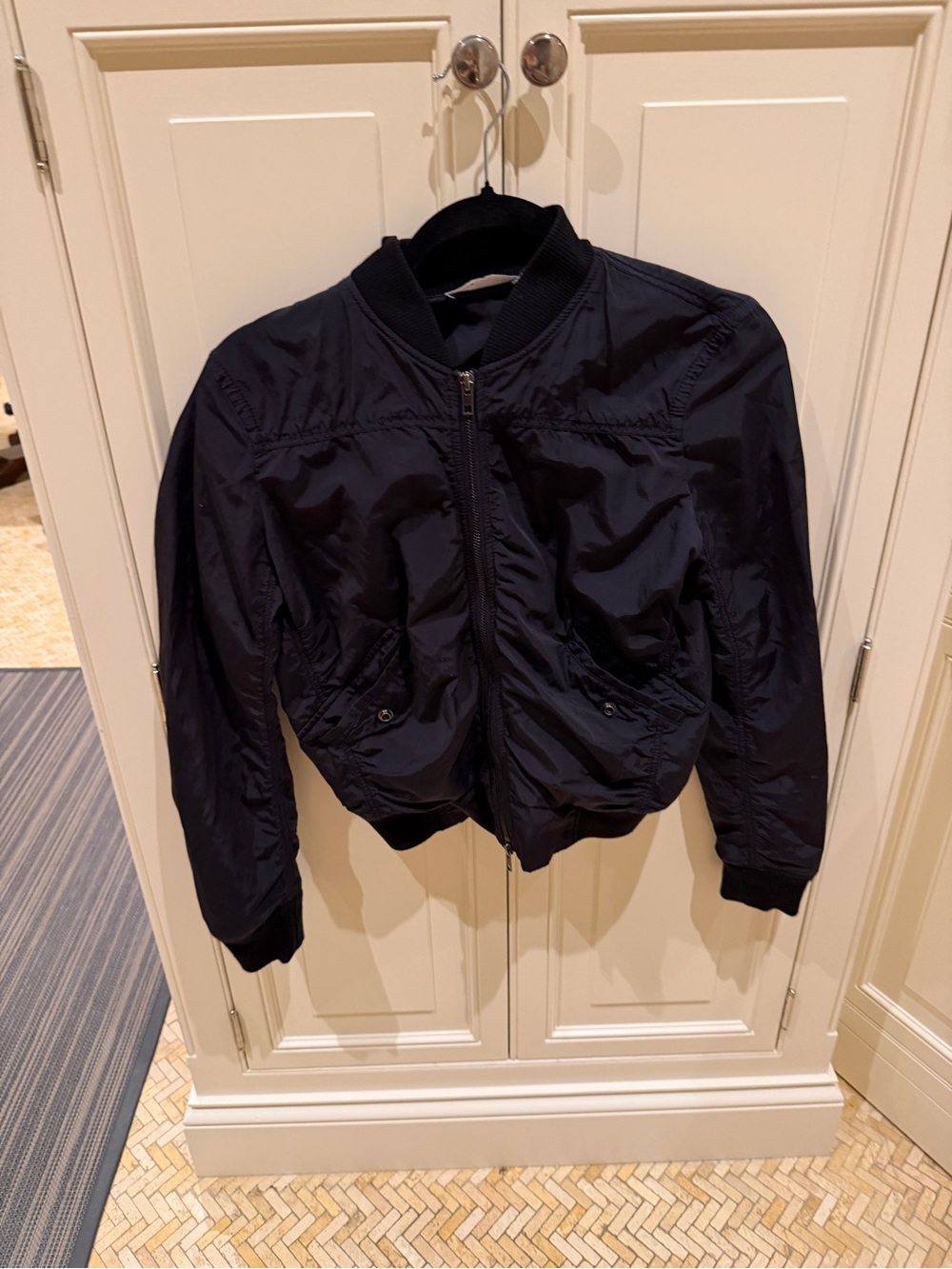 Vince Black Women's Bomber Jacket with Ribbed Trim